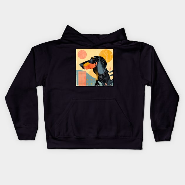 70s Black and Tan Coonhound Vibes: Pastel Pup Parade Kids Hoodie by NatashaCuteShop